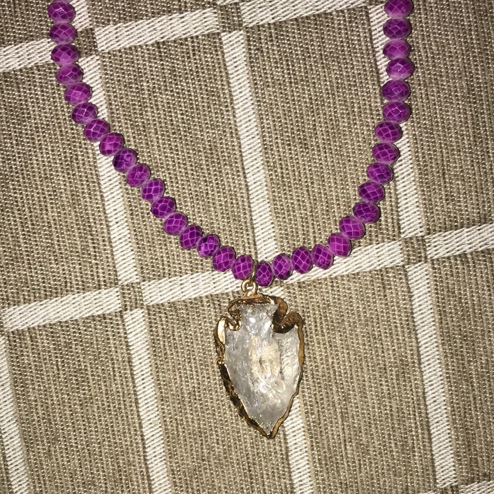 Handmade purple beaded necklace with pendant